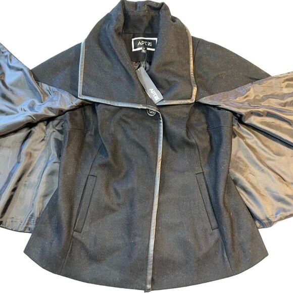 Apt 9 Womens Cape Coat Jacket Wool Blend Elegant Classic Outerwear Black Medium - Picture 3 of 15